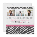 Graduation Glamour Girl Zebra Print with Hot Pink Custom Announcements