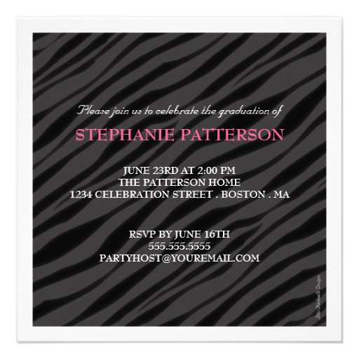 Graduation Glamour Girl Zebra Print with Hot Pink Custom Announcements
