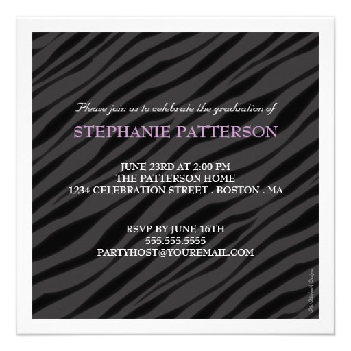 Graduation Glamour Girl Zebra Print with Purple Personalized Invite