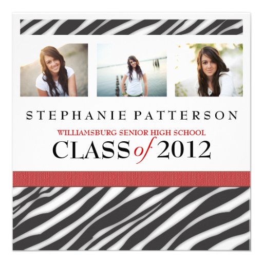 Graduation Glamour Girl Zebra Print with Red Personalized Invitation (front side)