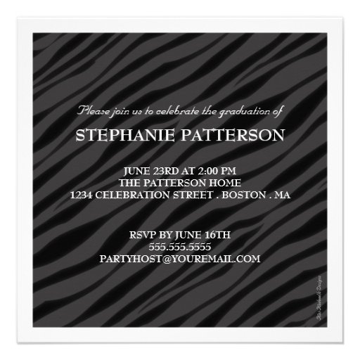 Graduation Glamour Girl Zebra Print with Red Personalized Invitation