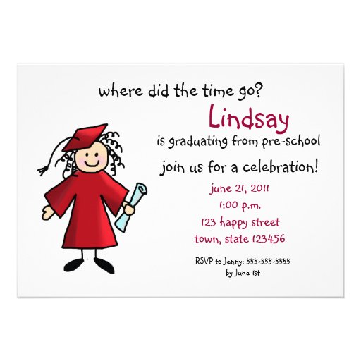 Graduation Invitation--Girl, Red (front side)