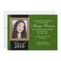 Graduation Invitation - Gold Frame & Damask- Green