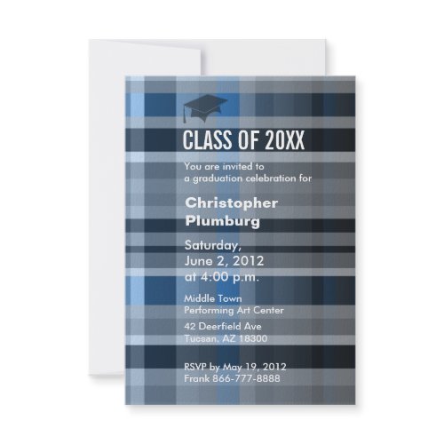 Graduation Invitation Plaid Blue zazzle_invitation