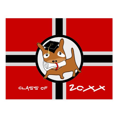 Graduation Invitation Postcard Puppy Red 1