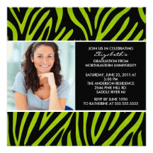 Graduation Invitation with Photo Lime Green Zebra