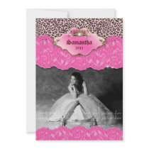 Graduation Invite Announcement Leopard Crown Pink