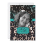 Graduation Leopard Lace Invitation Blue Brown