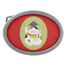 Graduation Maneki Neko Oval Belt Buckle