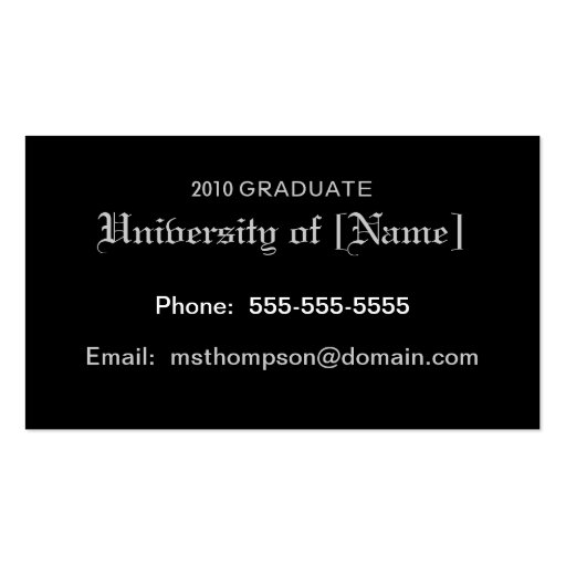 Graduation Name Cards - 2010 Business Card Template (back side)