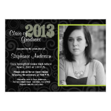 Graduation Open House Retro Swirls Green Invite