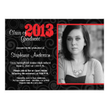 Graduation Open House Retro Swirls Neon Red Invite