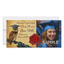 GRADUATION OWL PARCHMENT AND RED WAX SEAL MONOGRAM PHOTO CARDS