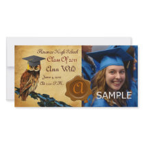 GRADUATION OWL PARCHMENT BROWN WAX SEAL MONOGRAM PHOTO CARD TEMPLATE