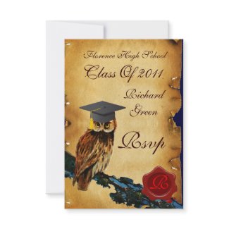 GRADUATION OWL PARCHMENT RED WAX SEAL MONOGRAM invitation