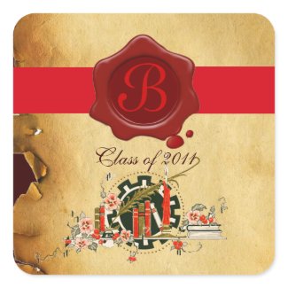 GRADUATION PARCHMENT AND RED WAX SEAL MONOGRAM sticker