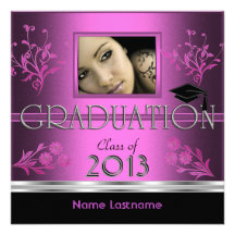 Graduation Party Black Pink Girl Photo Personalized Invites