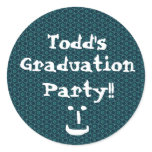 Graduation Party Blue and Teal Pattern Custom Round Sticker