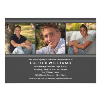 Graduation Party | Charcoal Classic Stripes 5x7 Paper Invitation Card by Plush_Paper at Zazzle
