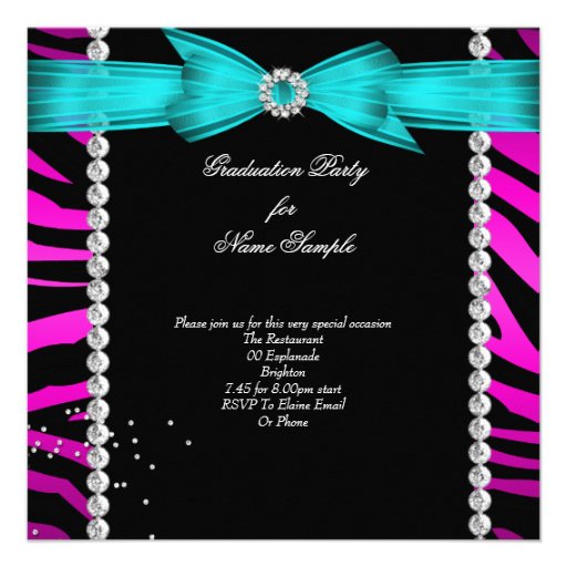 Graduation Party Grad Pink Teal Blue Zebra Photo Custom Announcements
