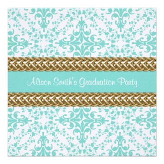 Graduation Party Invite Damask Lt Blue White Gold