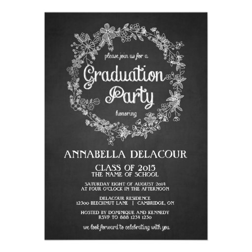 Graduation Party Invite-  Floral Wreath Chalkboard