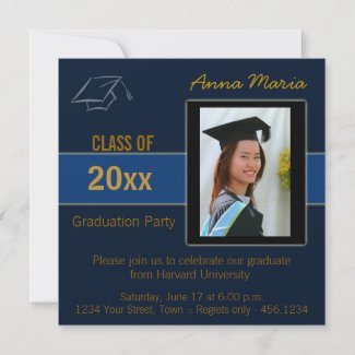 Graduation Party Photo blue Invitation invitation