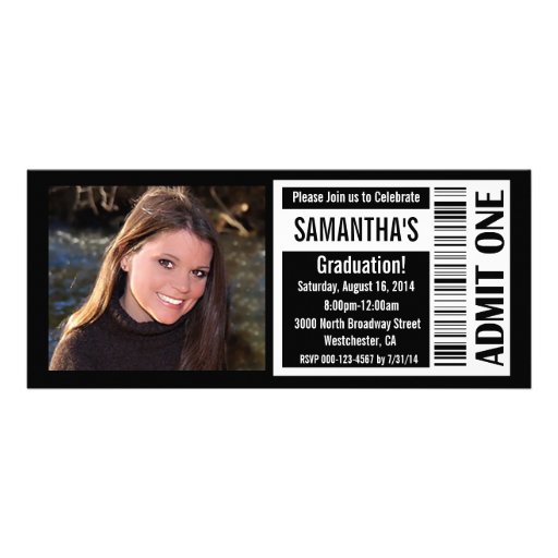 Graduation Party Ticket Invitations, Black White (front side)