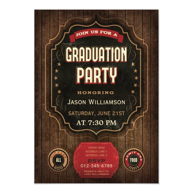 Graduation Party Vintage Chalkboard Wood 5x7 Paper Invitation Card