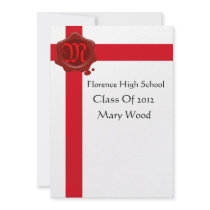 GRADUATION PARTY,White Red Wax Seal Monogram Announcements