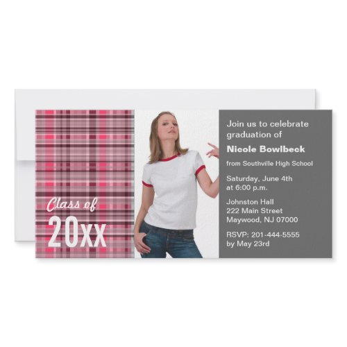 Graduation Photo Card Plaid Pink zazzle_photocard