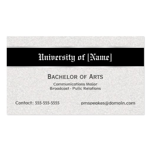 Graduation Photo Name Card - Gray and Black Business Card Templates (back side)