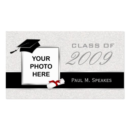 Graduation Photo Name Card - Gray and Black Business Card Templates (front side)