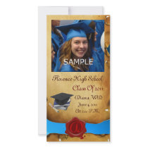 GRADUATION  RED BROWN WAX SEAL MONOGRAM blue Customized Photo Card