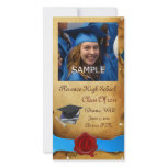 GRADUATION  RED BROWN WAX SEAL MONOGRAM blue photo cards