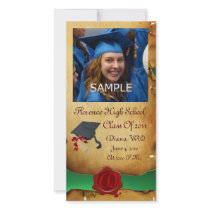GRADUATION  RED BROWN WAX SEAL MONOGRAM green Personalized Photo Card