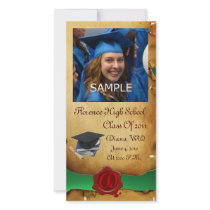 GRADUATION  RED BROWN WAX SEAL MONOGRAM green Photo Card Template