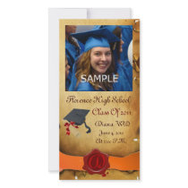 GRADUATION  RED BROWN WAX SEAL MONOGRAM orange Customized Photo Card
