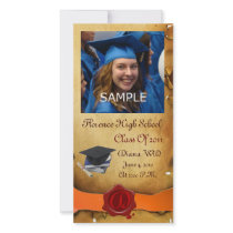 GRADUATION  RED BROWN WAX SEAL MONOGRAM orange Photo Card