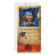 GRADUATION  RED BROWN WAX SEAL MONOGRAM PHOTO GREETING CARD