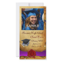 GRADUATION  RED BROWN WAX SEAL MONOGRAM purple Photo Card
