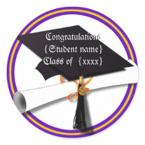 Graduation School Colors Purple and Gold Round Sticker