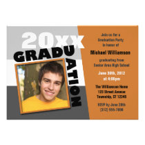 Graduation Squared Orange Photo Party Invitation