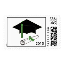Graduation Stamp with Cap and Diploma Green Accent