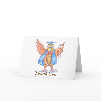 Graduation Thank You - Cartoon Owl in Cap and Gown Card by christymurphy123