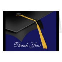 Graduation Thank You Note Card Black Blue Grad Cap