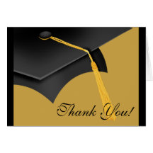 Graduation Thank You Note Card Black Gold Grad Cap