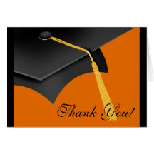 Graduation Thank You Note Card Black Orange Cap