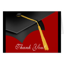 Graduation Thank You Note Card Black Red Grad Cap