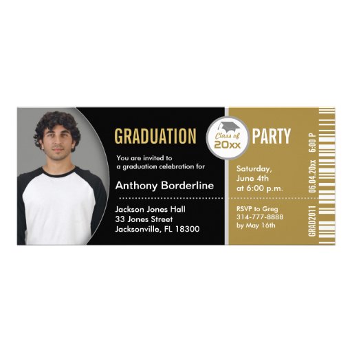 Graduation Ticket Party Invitation TKT313 Gold (front side)